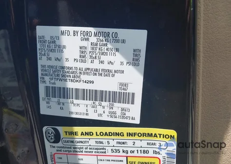 2013 Ford F-150 King Ranch from USA, damaged, VIN 1FTFW1ET8DKF14299